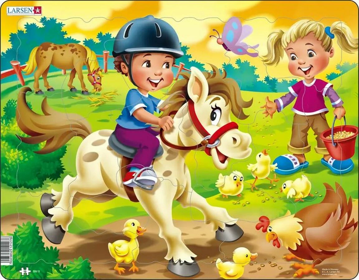 Discount 🌟 Larsen Puzzles 16 Pieces On The Farm: Riding A Pony And Feeding Chickens 🤩