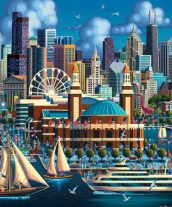 Deals 🎉 Dowdle Folk Art 500 Pieces Chicago Navy Pier ✔️